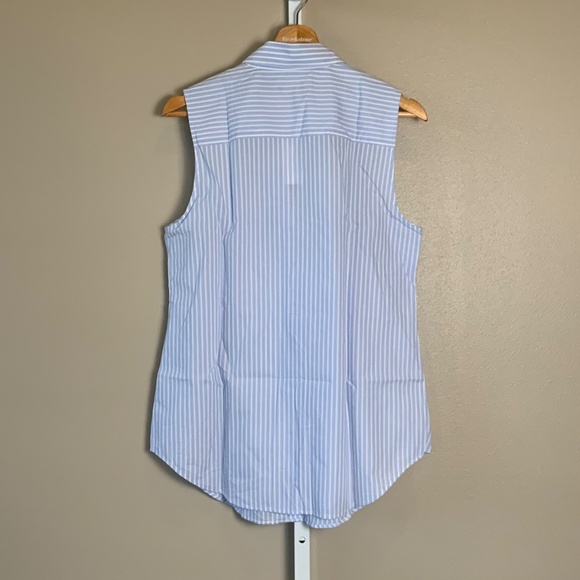 Ann Taylor Collared Split Neck Striped Sleeveless Shirt - Picture 13 of 16